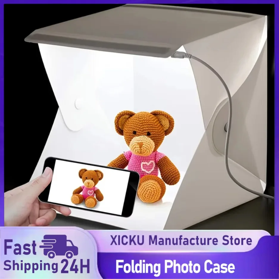 Softbox Portable Strip - 新型ミニ折りたたみフォトブースソフトボックス小型LEDライトポータブル折りたたみライトボックス写真撮影用小道具ダブルライトストリップ6色背景