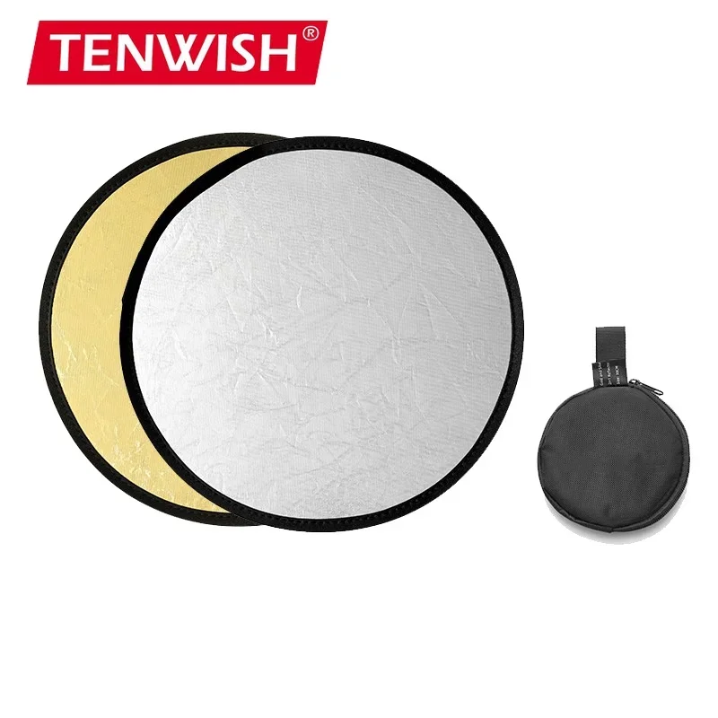 Reflector Disc Silver - Tenwish-ミニ写真リフレクター、折りたたみ式マルチディスク、バッグ付きライトリフレクター、ゴールド、シルバー、ホワイト、シルバー、2 in 1、30cm