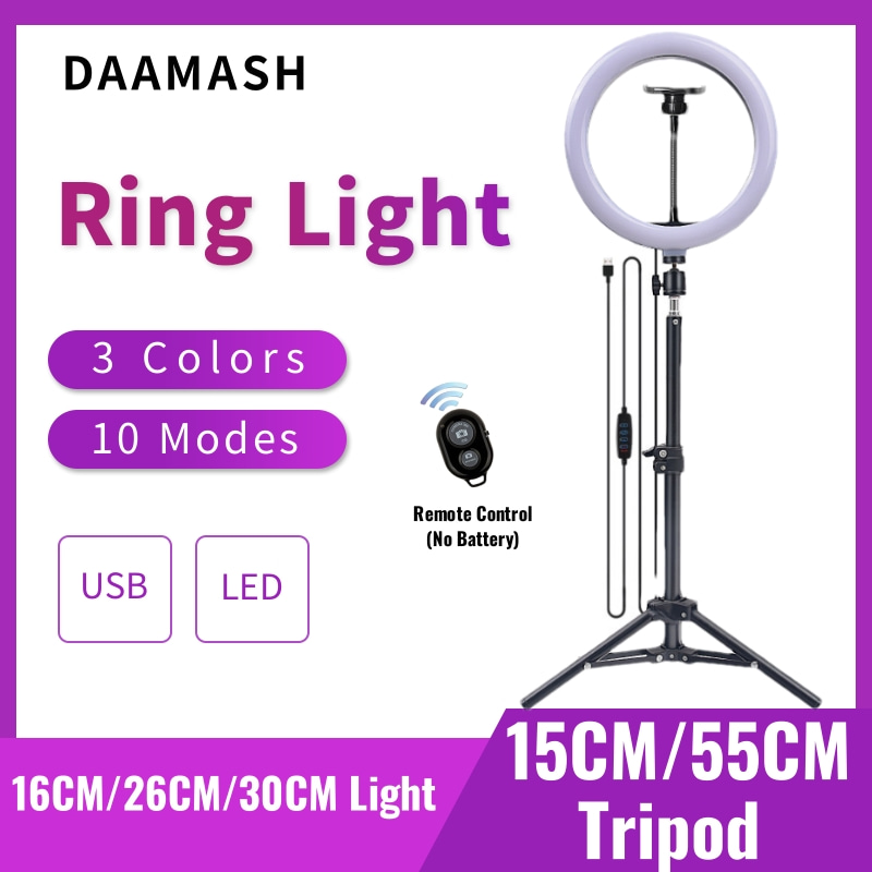 Photography Lighting Circle - LEDセルフィーリング照明,写真ランプ,USB,リモコン,ライブビデオ,電話ホルダー,三脚,16cm, 26cm, 30cm