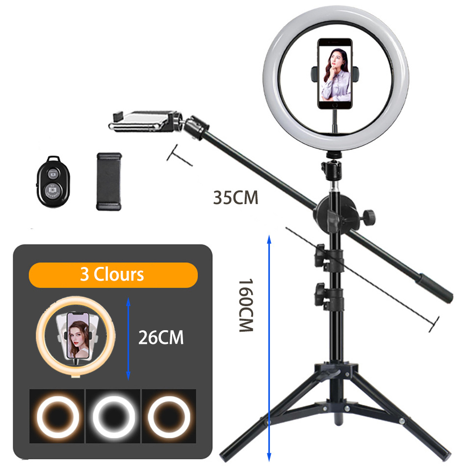 Photography Lighting Circle - 26CM写真撮影用LEDリングライト、サークルフィルライト、カメラ写真スタジオ、スマホ自撮りランプ、リングライト三脚＆スマホホルダー