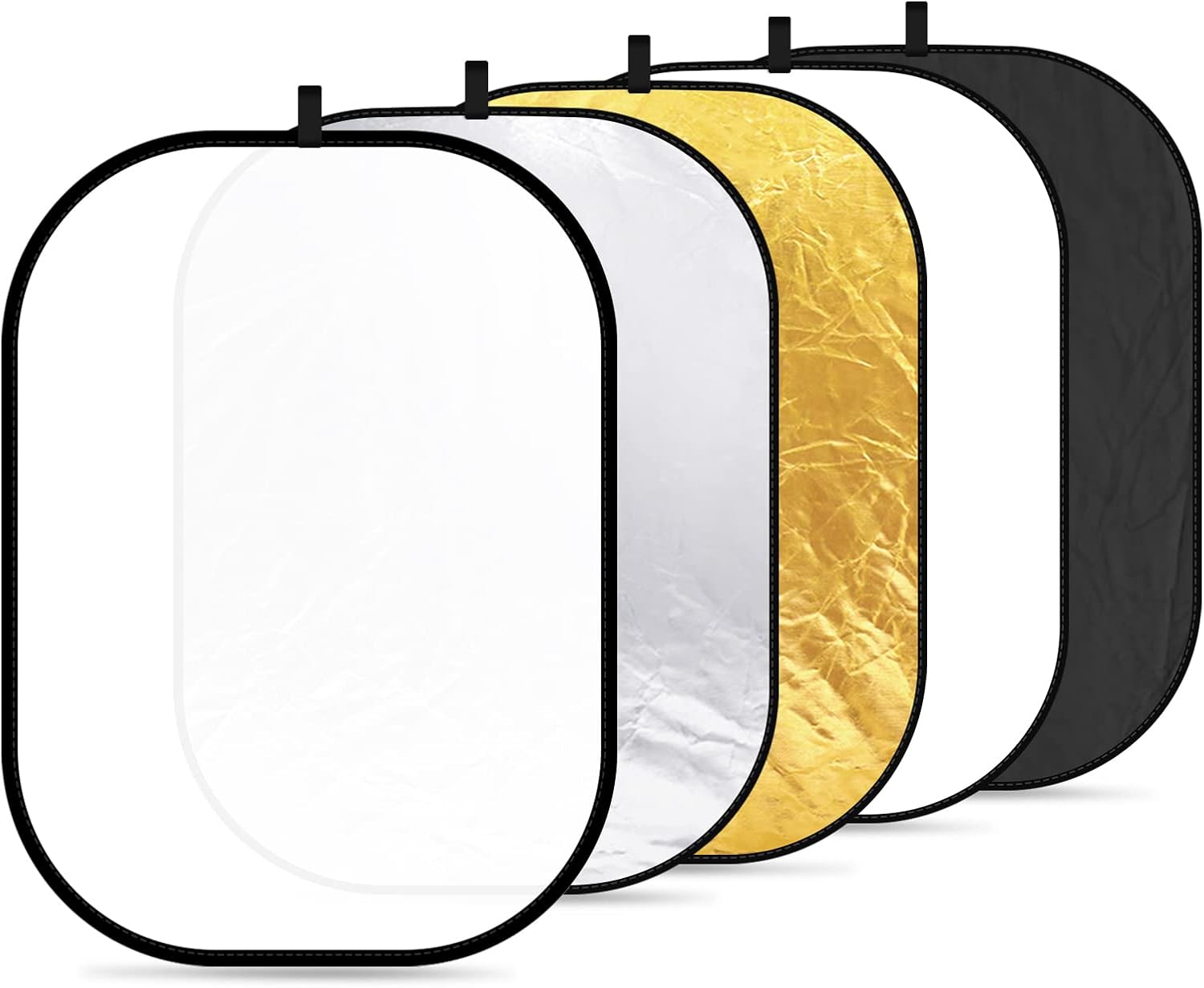 Reflector Disc Silver - 写真撮影用ライトリフレクター 59x79インチ（150x200cm）、ポータブル5-in-1折りたたみ式マルチディスク、キャリーバッグ付き、半透明、シルバー、ゴールド、ブラック、ホワイトディフューザー、スタジオおよび屋外照明用