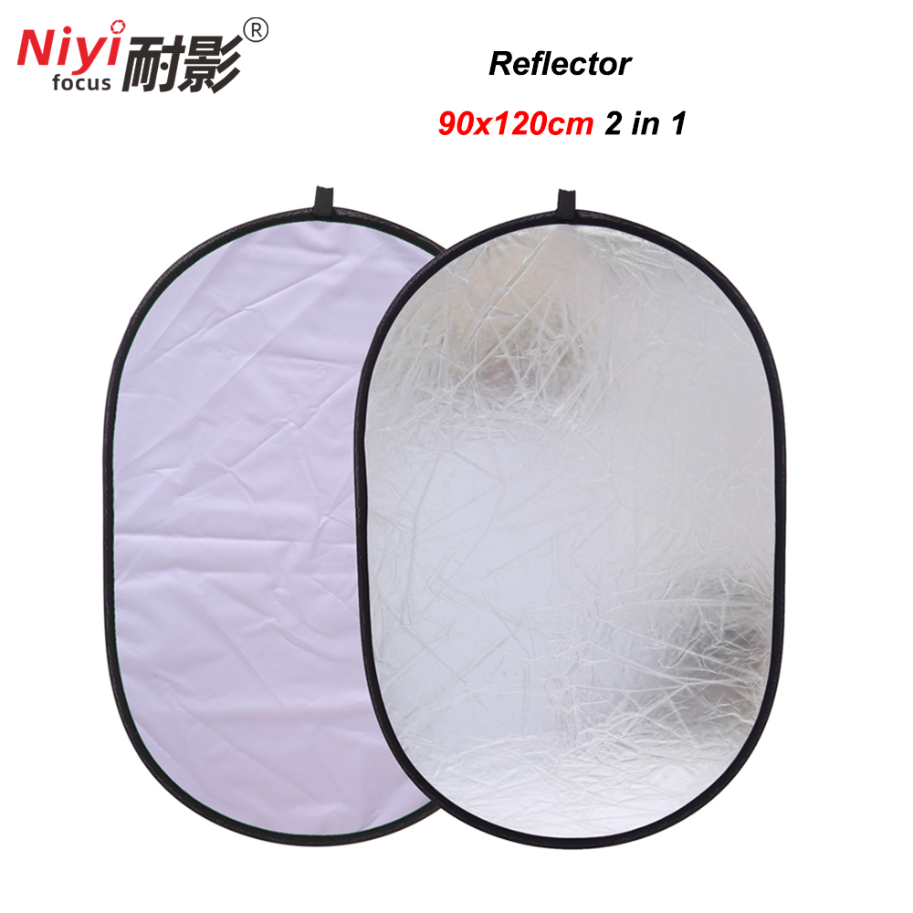 Reflector Disc Silver - フォトスタジオ用の楕円形の折りたたみ式ライト,2 in 1,シルバーとホワイト,90x120cm,35x47