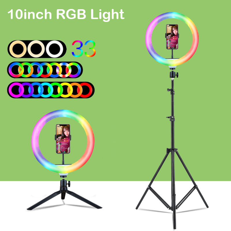 Photography Lighting Rgb - 10インチ（26cm）RGBリングライト三脚LED丸型ランプ自撮り棒三脚スタンド付きRGB 15色ビデオライト YouTube動画撮影用