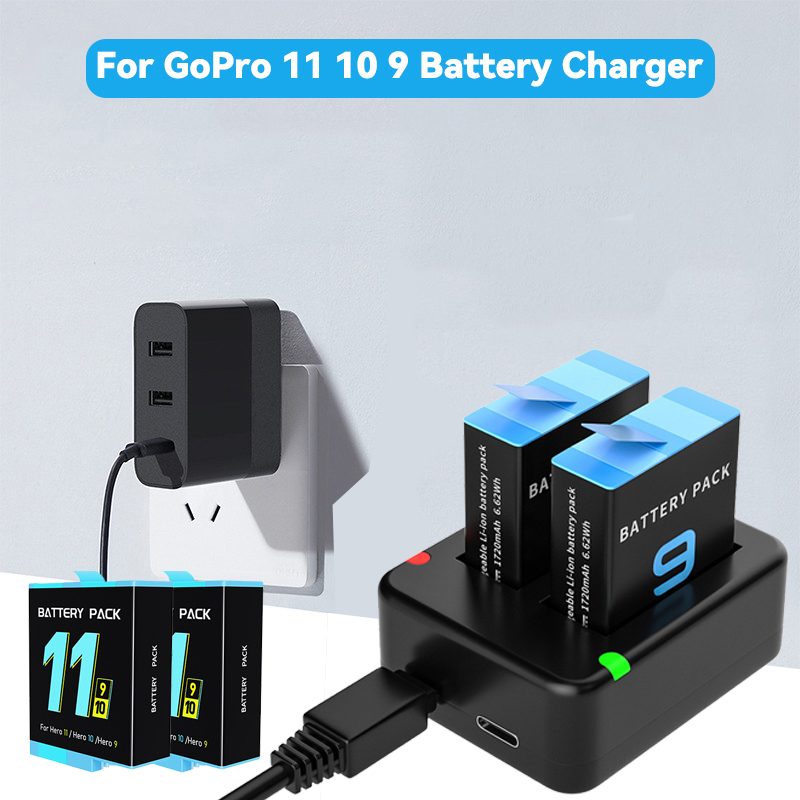 Gopro Action Camera Hero 11 Black - デュアルポートバッテリー充電器,2スロット,USBケーブル付き,アクションカメラアクセサリー,go pro,ヒーロー12,11,10,9