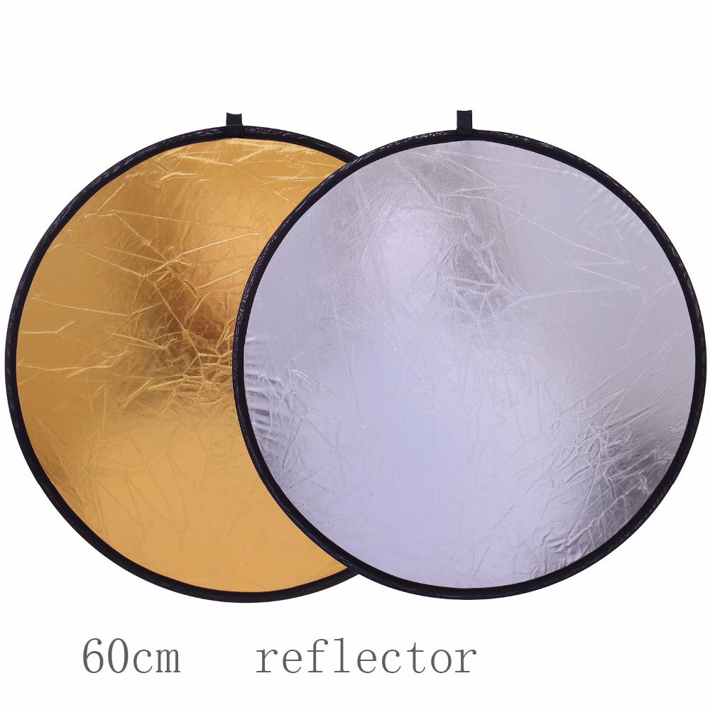 Reflector Disc Silver - ポータブルマルチ折りたたみ式ディスクライトリフレクター,2 in 1,ハンドヘルド,写真,2 in 1,ゴールドとシルバー,カメラアクセサリー,60cm