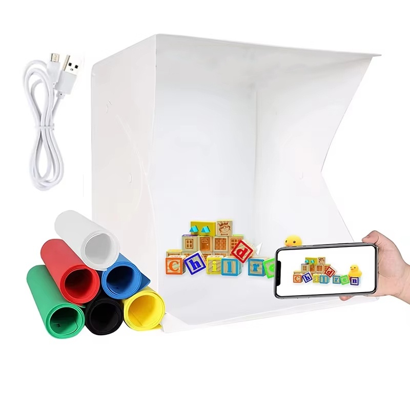 Photography Lighting Tool - 折りたたみ式ライトボックス ポータブル写真撮影用LEDフォトスタジオテント LEDソフトボックス 6色背景キット USBミニライトボックス DSLRカメラ用