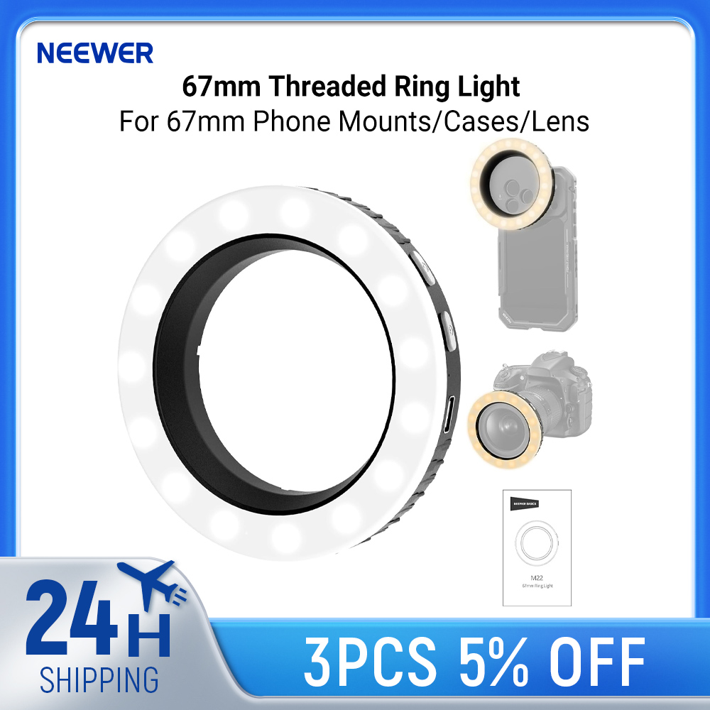 Photography Lighting Circle - NEEWER Basics 67mmネジ式リングライト（67mmスマホマウント/ケース/レンズ用）、充電式バイカラーLEDセルフィー写真撮影用フィルライト