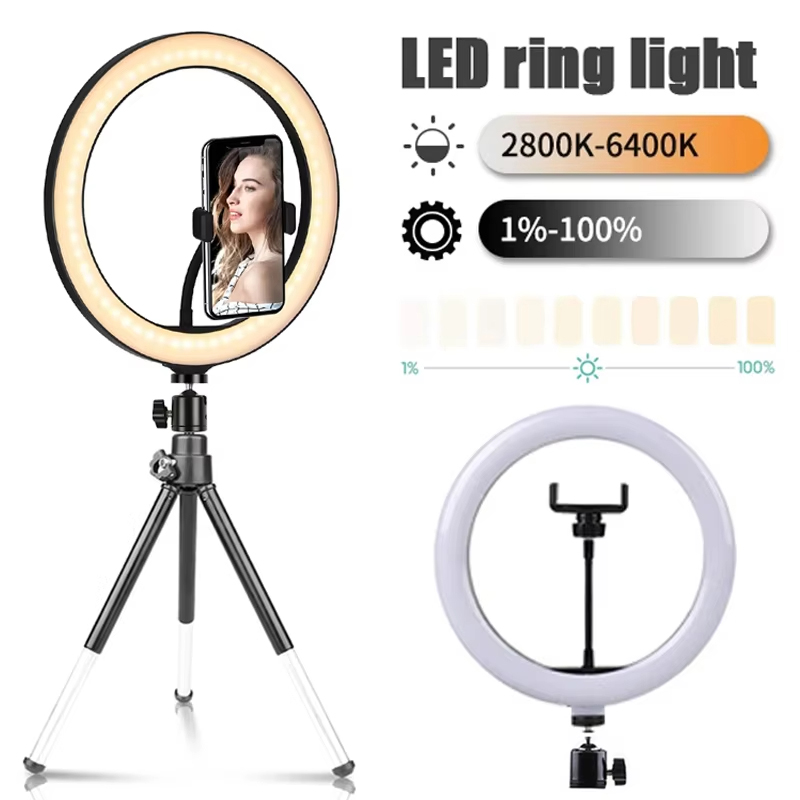 Photography Lighting Circle - 10インチ自撮りリングライト写真撮影用フィルライトLEDリングランプ明るさ調整可能ランプライブストリーミングアクセサリーカメラフィルライト