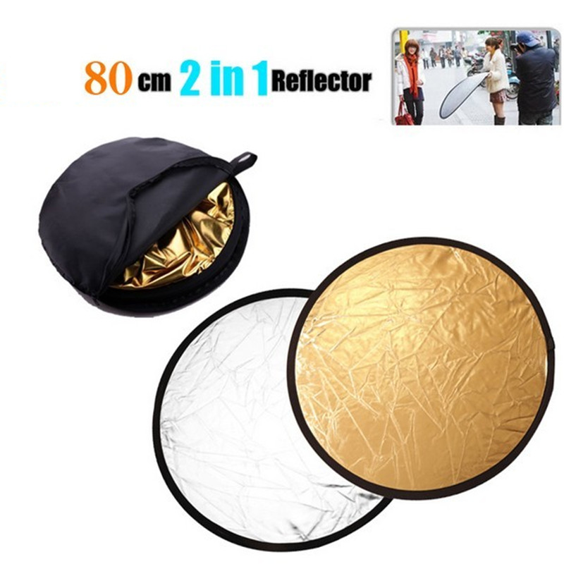 Reflector Disc Silver - 32インチ/80cm 2in1 ゴールドとシルバーのハンドヘルド多機能折りたたみ式携帯写真ディスクライトリフレクター（写真撮影補助用）
