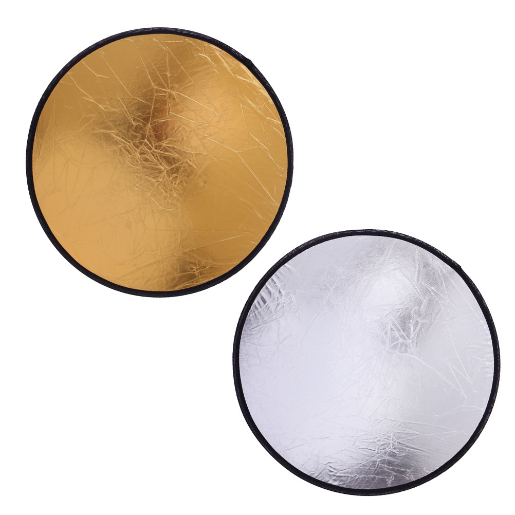 Reflector Disc Silver - 2個入り写真用ライトリフレクター ポータブル写真撮影用 2 in 1 ゴールドシルバーリフレクターディスク