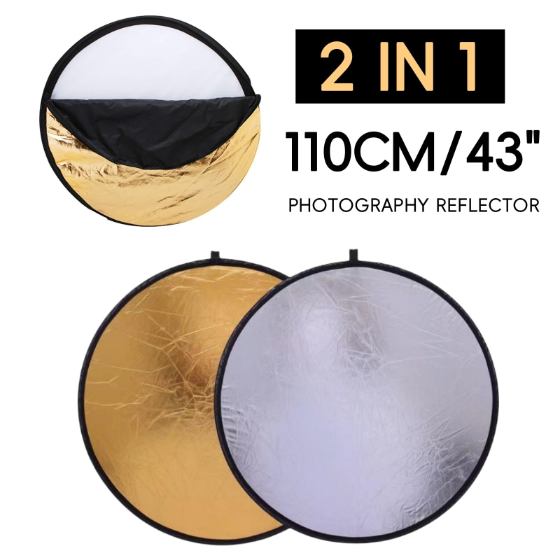 Reflector Disc Silver - 110cm写真撮影用ミニリフレクター 2 in 1 折りたたみ式マルチディスクライトリフレクター（バッグ付き）ゴールドシルバー