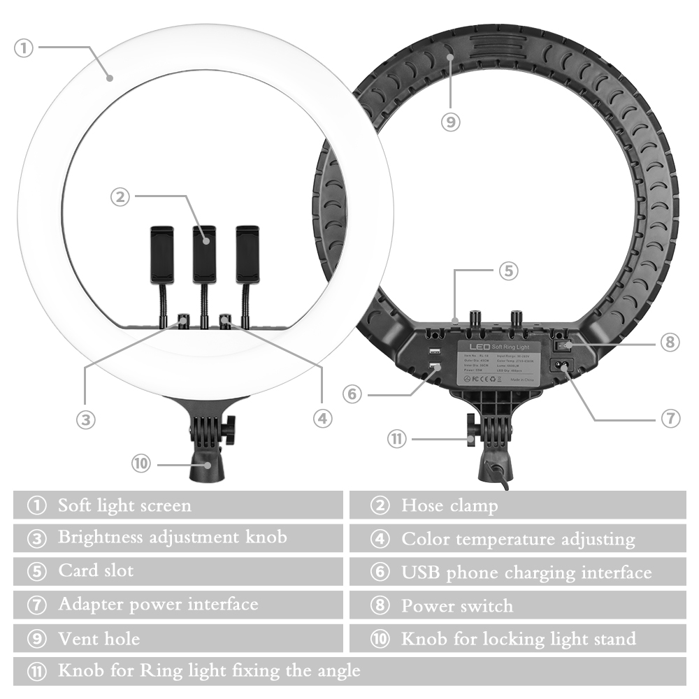 SH 18インチノブリングライトLEDセルフィービデオランプ - Photography Lighting Circle のレビューと価格