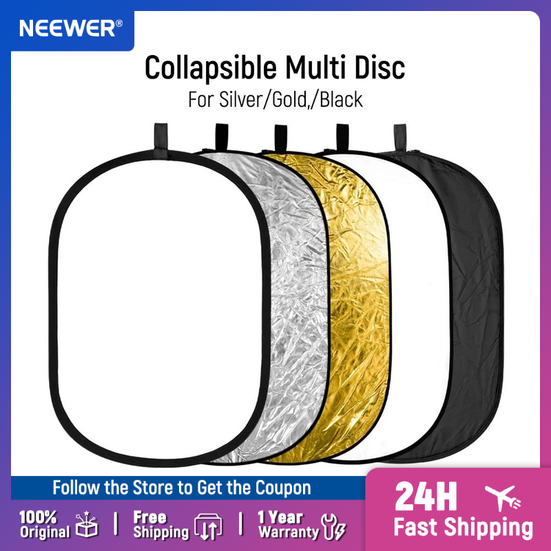 NEEWER 撮影用ライトリフレクター ポータブル 5 in - Reflector Disc Silver のレビューと価格