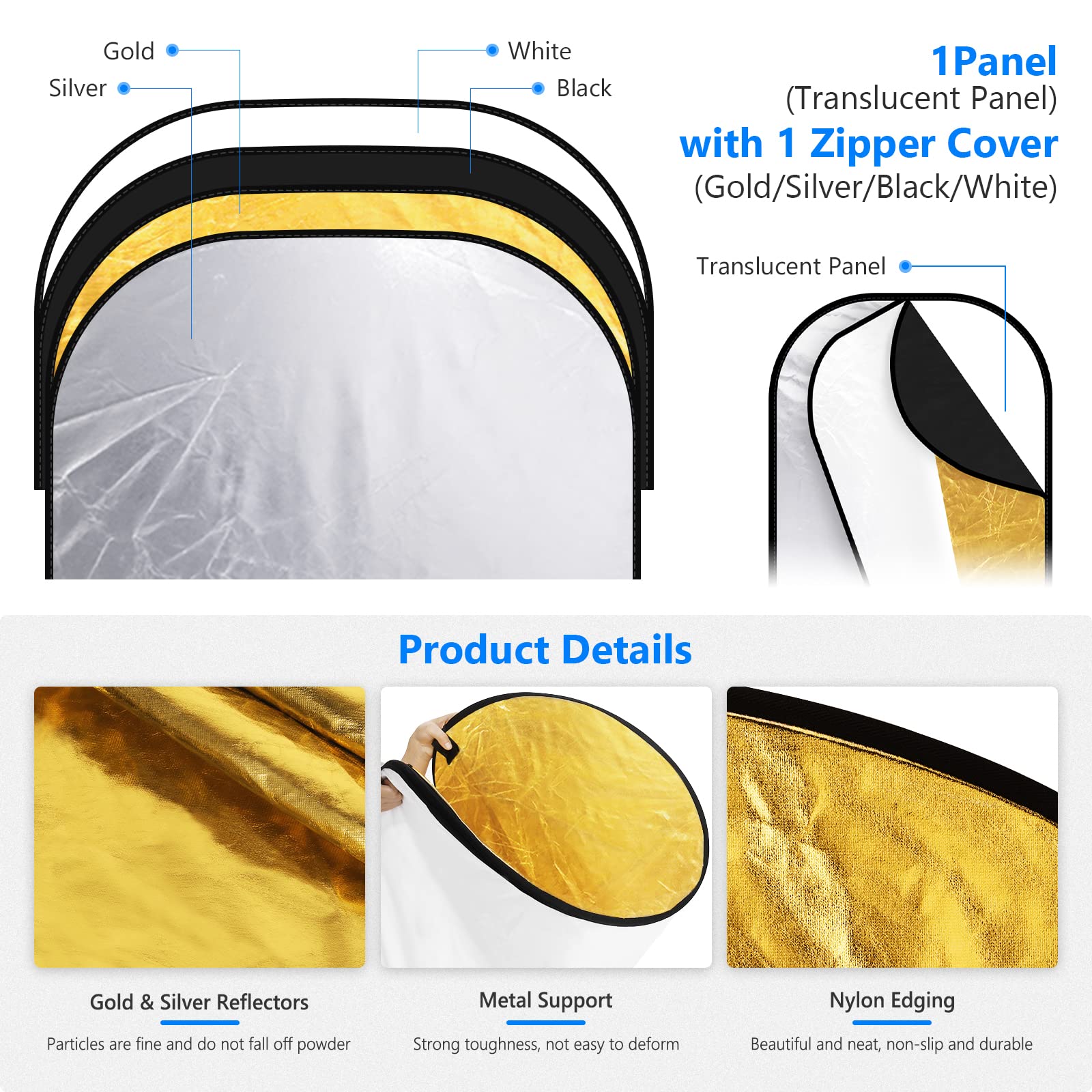 NEEWER 撮影用ライトリフレクター ポータブル 5 in - Reflector Disc Silver のレビューと価格