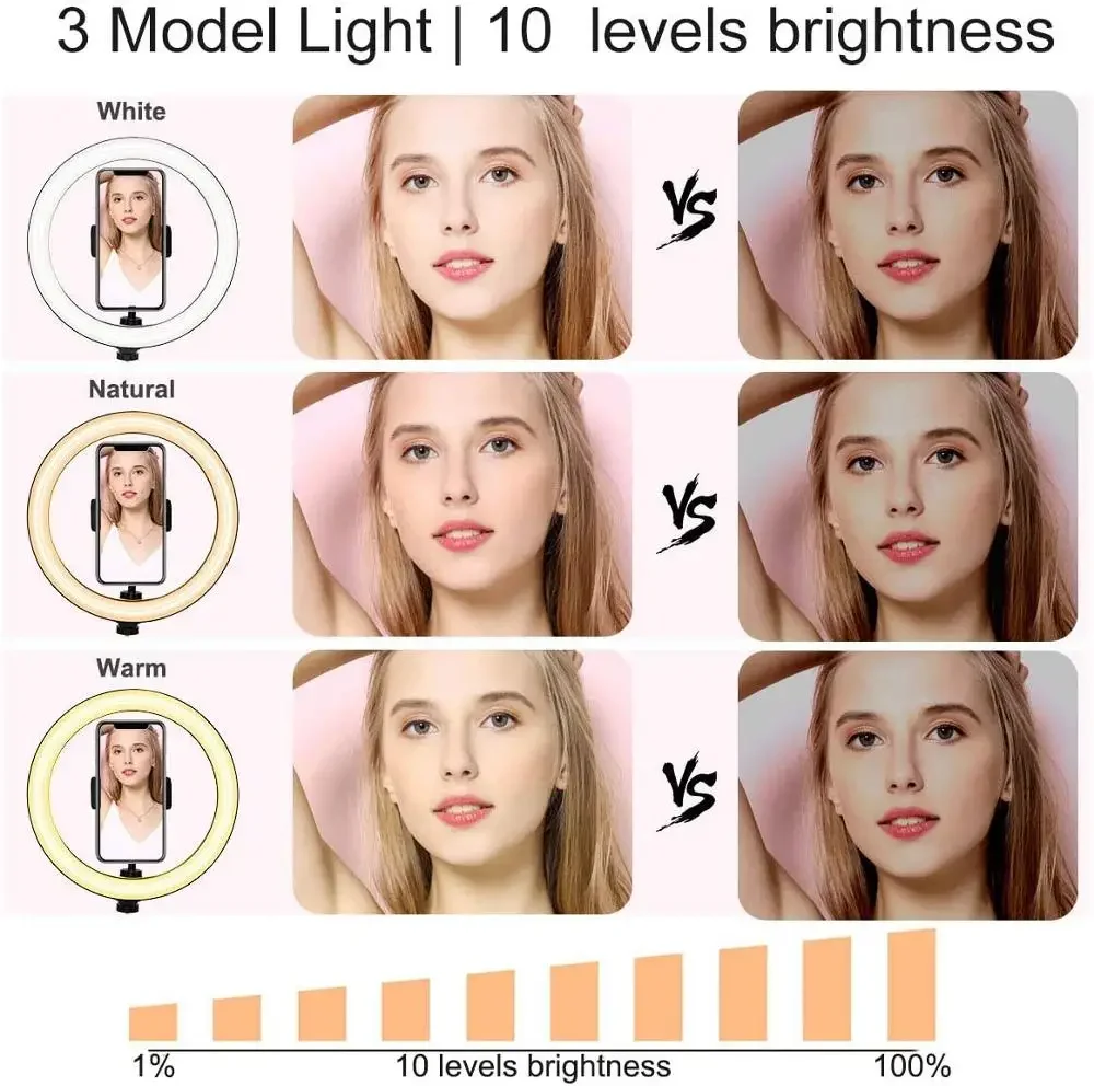 三脚付きLEDセルフィーリングライト,電話ホルダー,円形充填 - Photography Lighting Circle のレビューと価格